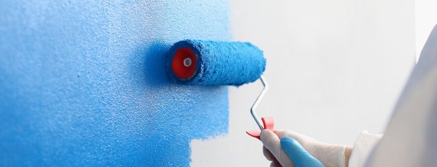 blue paint on white wall